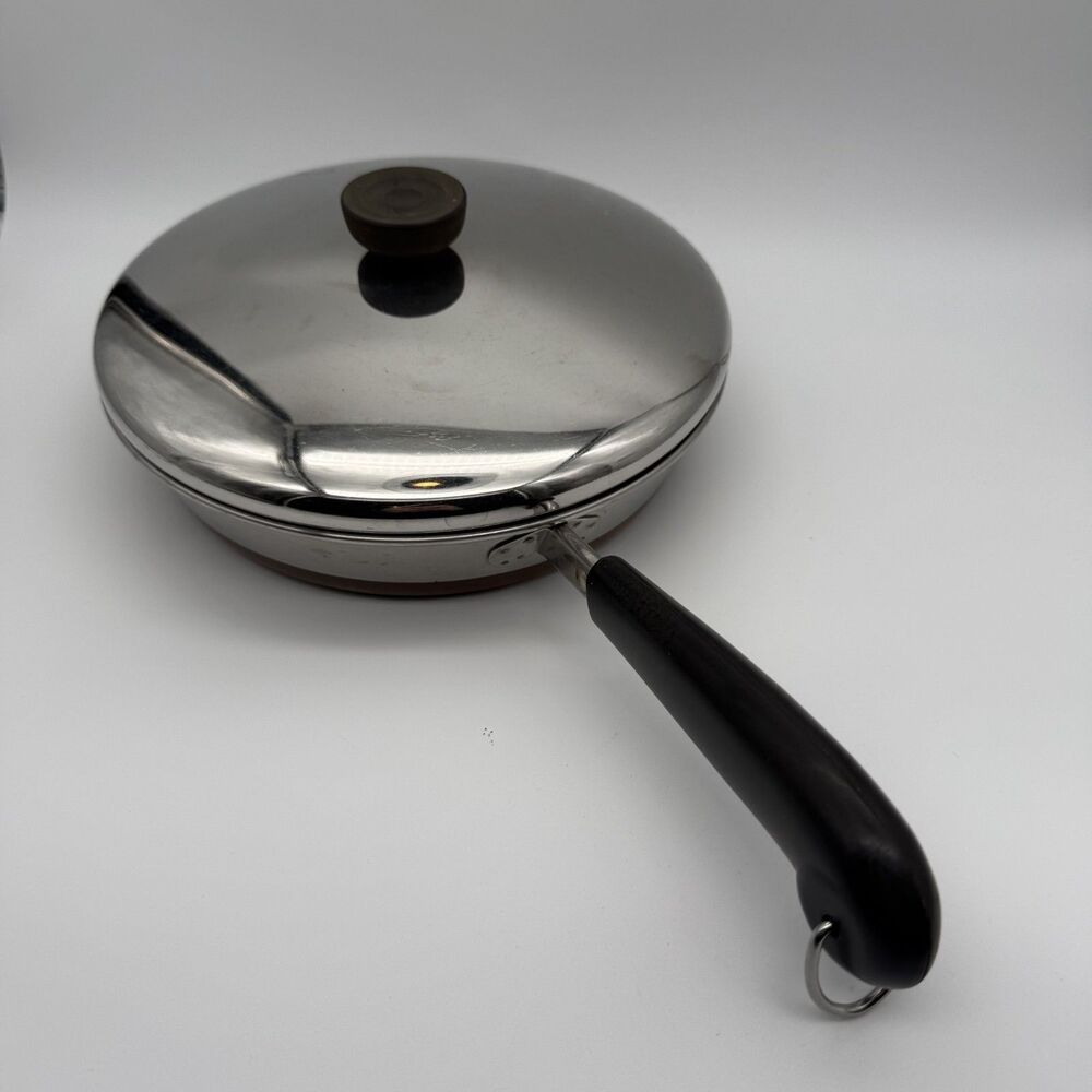 Revere Ware 9" Inch Skillet Copper Bottom Frying Pan w/ Lid 1801 CLINTON ILL 93d